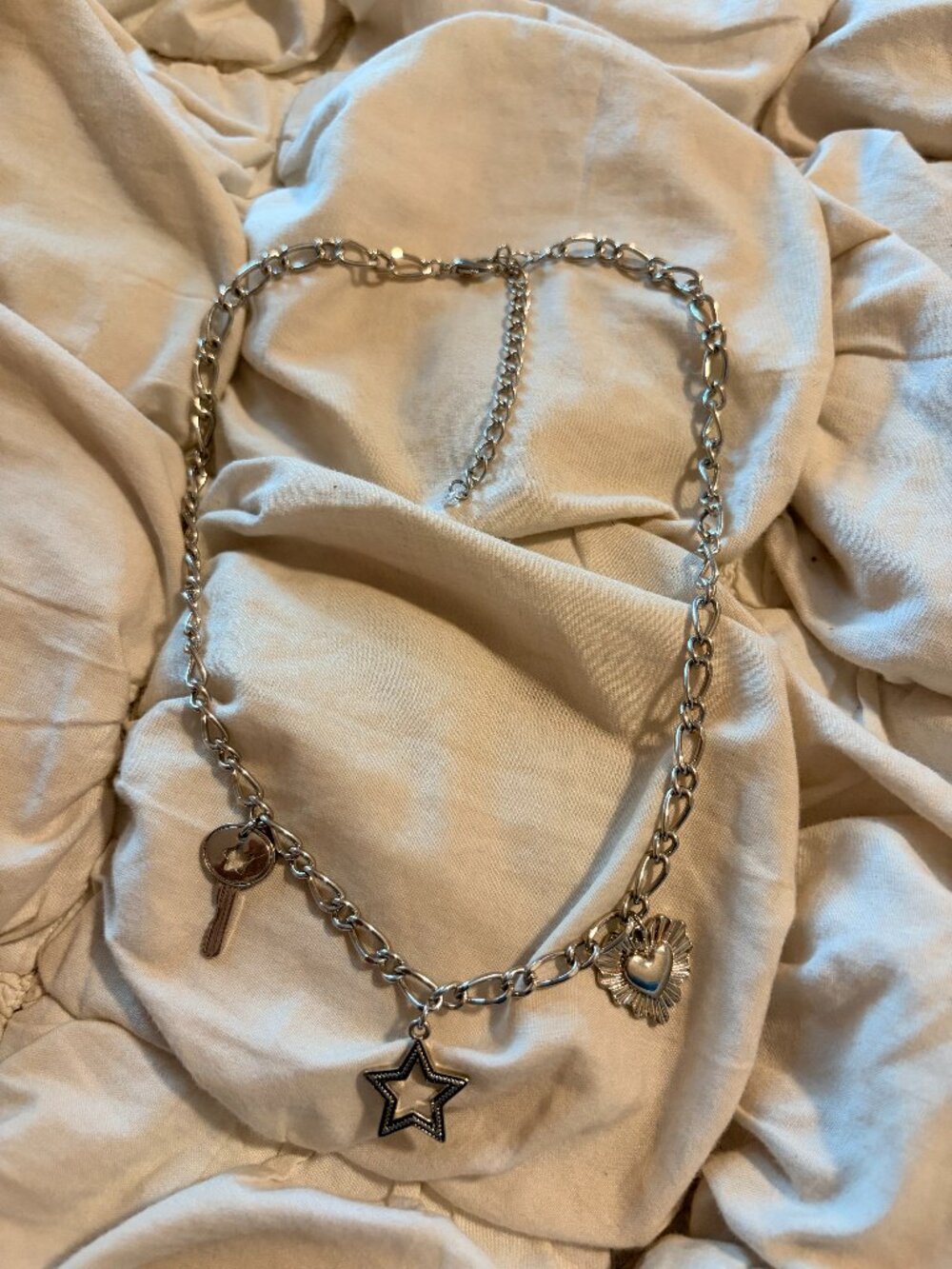 Free People Silver Whimsigoth Charm Necklace Star Key Heart